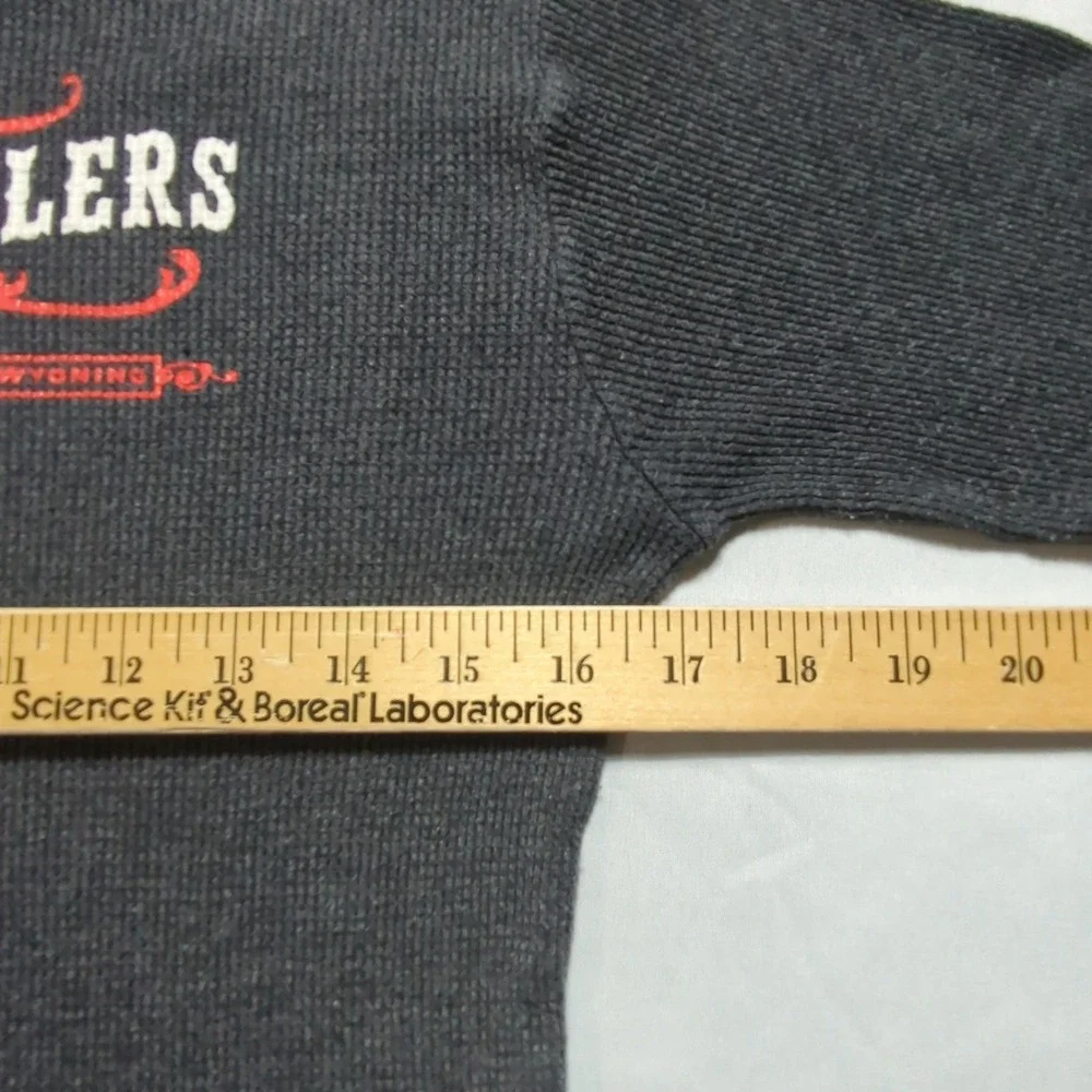 Bar J Wranglers Jackson Hole Wyoming‎ Thermal Hoodie Gray Waffle Knit Large USA